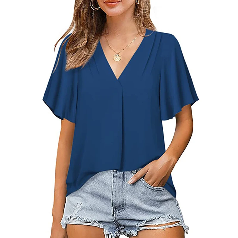 Casual V Neck Flare Short Sleeve Chiffon Blouses Elegant Summer Tops Ladies Blouse New Fashion 2023 Loose Solid Shirts 24905
Casual V Neck Flare Short Sleeve Chiffon Blouses Elegant Summer Tops Ladies Blouse New Fashion 2023 Loose Solid Shirts 24905