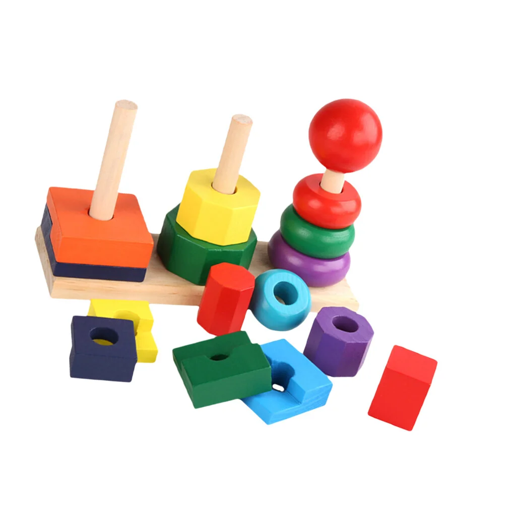 

Rainbow Tower Building Blocks Puzzle Toddler Toys Shape Color Learning Matching Stacking Wooden Plaything Recognition