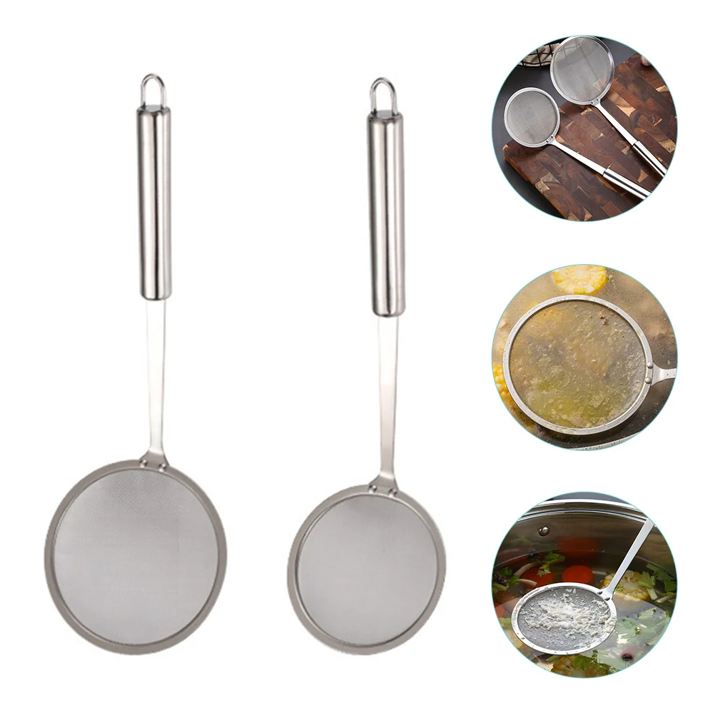 

2 Pcs Stainless Steel Colander Food Strainers Kitchen Utensils Cake Fry Tools Multi-purpose Scoops Portable Spoons