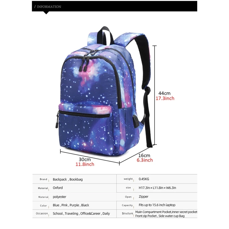 Galaxy Backpack Bookbag for School College Laptop Travel Student Multi Compartment with USB Charging Port Anti theft
Galaxy Backpack Bookbag for School College Laptop Travel Student Multi Compartment with USB Charging Port Anti theft