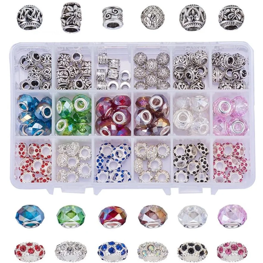 144PCS Mixed Style and Colors European Beads Alloy Rhinestone Large Hole Glass European Charms Beads fit Bracelet Jewelry Making
144PCS Mixed Style and Colors European Beads Alloy Rhinestone Large Hole Glass European Charms Beads fit Bracelet Jewelry Making