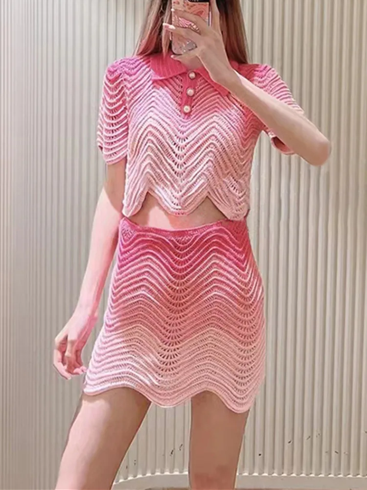 Women's Gradient Striped Sweater Knitwear 2022 Summer New Irregular Mini Skirt Lady Short Sleeve Slim Knit Jumper Top
Women's Gradient Striped Sweater Knitwear 2022 Summer New Irregular Mini Skirt Lady Short Sleeve Slim Knit Jumper Top