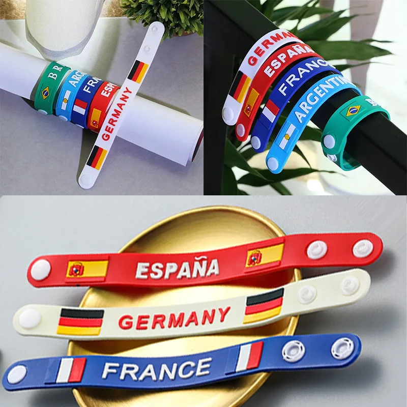 

Football Decorations France Spain Brazil Flag Print National Team Rubber Bracelet 23cm Fans Souvenirs Party Fan Gifts