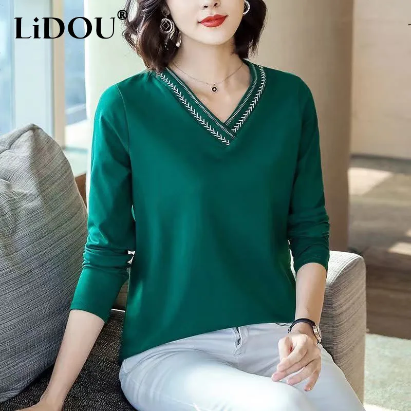 Tops Women Spring New Loose V-neck Long Sleeve Pullovers Bottoming Shirt Solid Color Office Casual Elegance Comfortable Vintage
Tops Women Spring New Loose V-neck Long Sleeve Pullovers Bottoming Shirt Solid Color Office Casual Elegance Comfortable Vintage