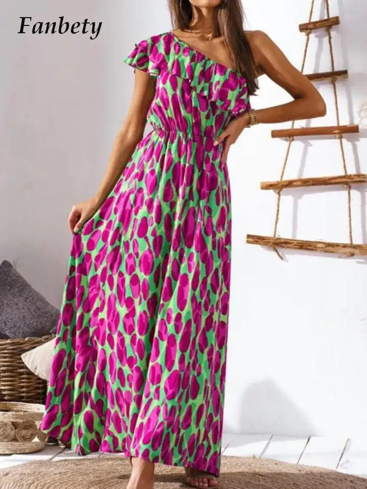 Summer Diagonal Neck One Shoulder Maxi Dress Women Ruffled Print Bondage Waist Party Long Dress Fashion Backless Draped Dresses
Summer Diagonal Neck One Shoulder Maxi Dress Women Ruffled Print Bondage Waist Party Long Dress Fashion Backless Draped Dresses
