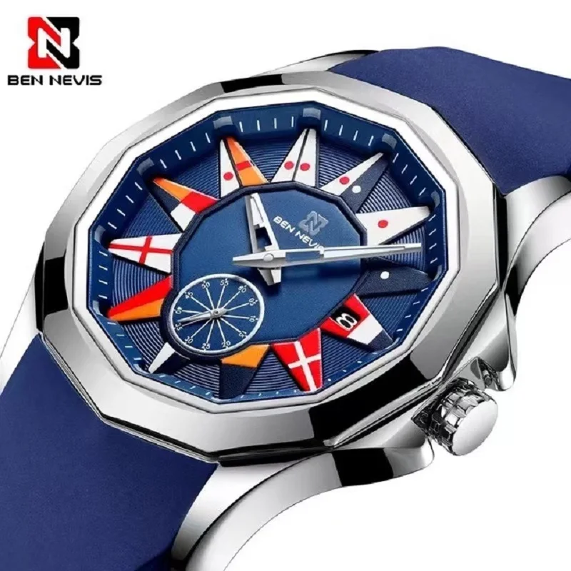 

BEN NEVIS Quartz Watch Men National Flag Man Watches 2022 Modern Calendar Sport Waterproof Wristwatches with Silicone Band