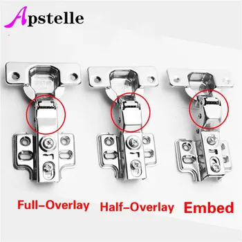 Apstelle 1Pcs Cabinet Hinge Stainless Steel Cupboard Door Hinge Wardrobe Damper Closer Furniture Full-Overlay Half Overlay Embed