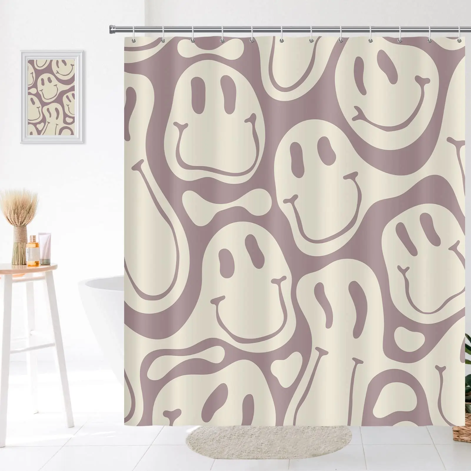 Retro Shower Curtain, 60s 70s Vintage Waterproof Bath Curtain Sets, Smile Face Pink Aesthetic Bathroom Curtains Polyester Fabric 
Retro Shower Curtain, 60s 70s Vintage Waterproof Bath Curtain Sets, Smile Face Pink Aesthetic Bathroom Curtains Polyester Fabric