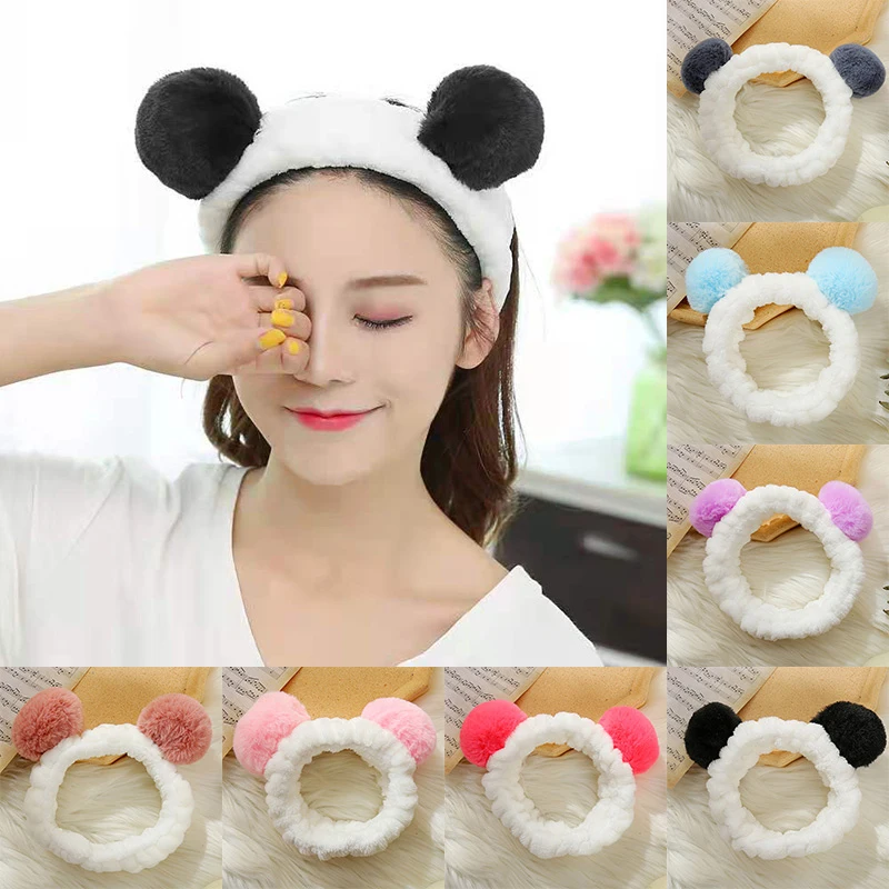 

Headbands For Women Panda Ear Coral Fleece Headband Washing Face Shower Hairbands Elastic HairBand Warm Fashion Hair Accessories