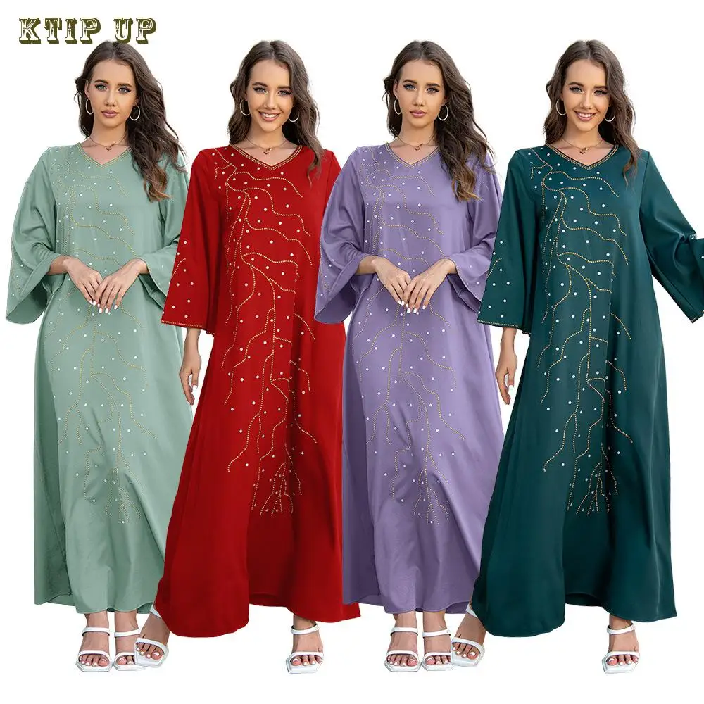 

Middle Eastern Moroccan Kaftan Ramadan Muslim Fashion Hot Diamond Loose Fit Robe Dress Saudi Arabian Robe Islamic Clothing Abaya
