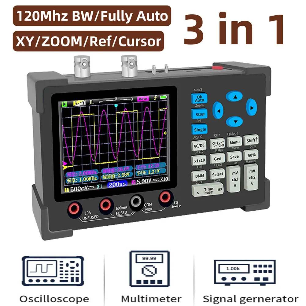DSO3D12 3 in 1 Digital Storage Oscilloscope 250MSa/s Dual Channel Built-in Multimeter+Signal Generator IPS Display
DSO3D12 3 in 1 Digital Storage Oscilloscope 250MSa/s Dual Channel Built-in Multimeter+Signal Generator IPS Display