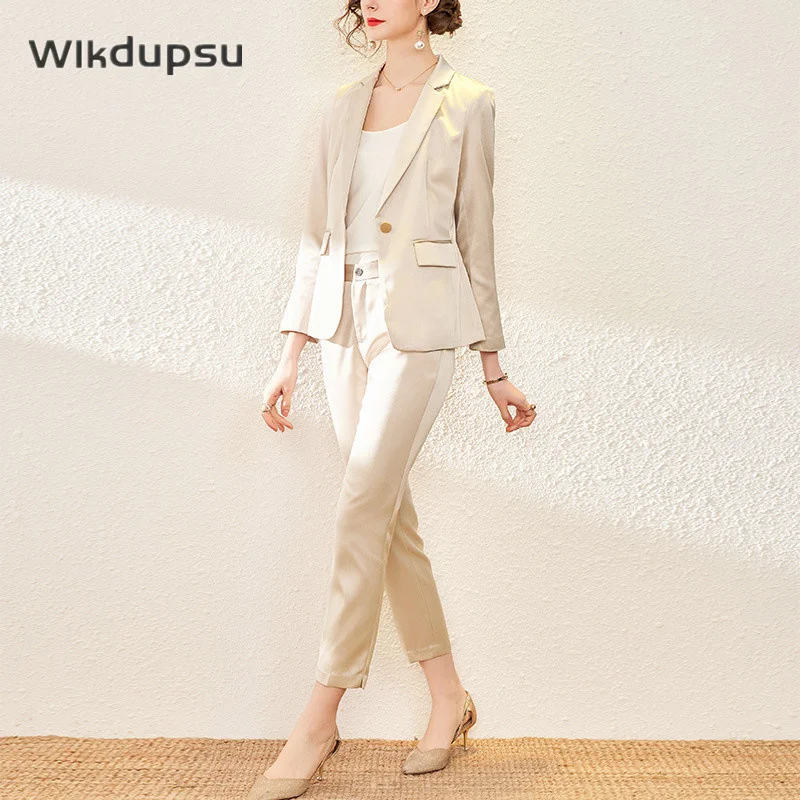 Women's Pants Blazer Satin Clothing Office Lady Work Chic Korean Formal OL Professional Two Piece Suit Pantsuit Female Plus Size
Women's Pants Blazer Satin Clothing Office Lady Work Chic Korean Formal OL Professional Two Piece Suit Pantsuit Female Plus Size