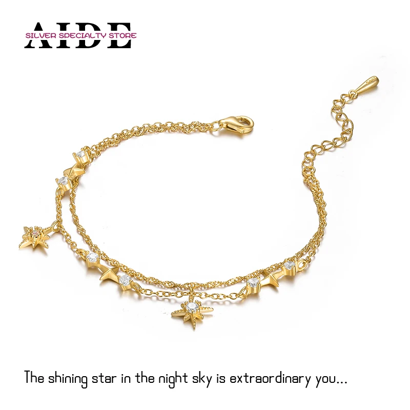 AIDE 2022 Trend Double Layer S925 Silver Star Zircon Pendants Bracelet Chain for Women's Gifts 18K Gold Luxury Jewelry Bangles
AIDE 2022 Trend Double Layer S925 Silver Star Zircon Pendants Bracelet Chain for Women's Gifts 18K Gold Luxury Jewelry Bangles