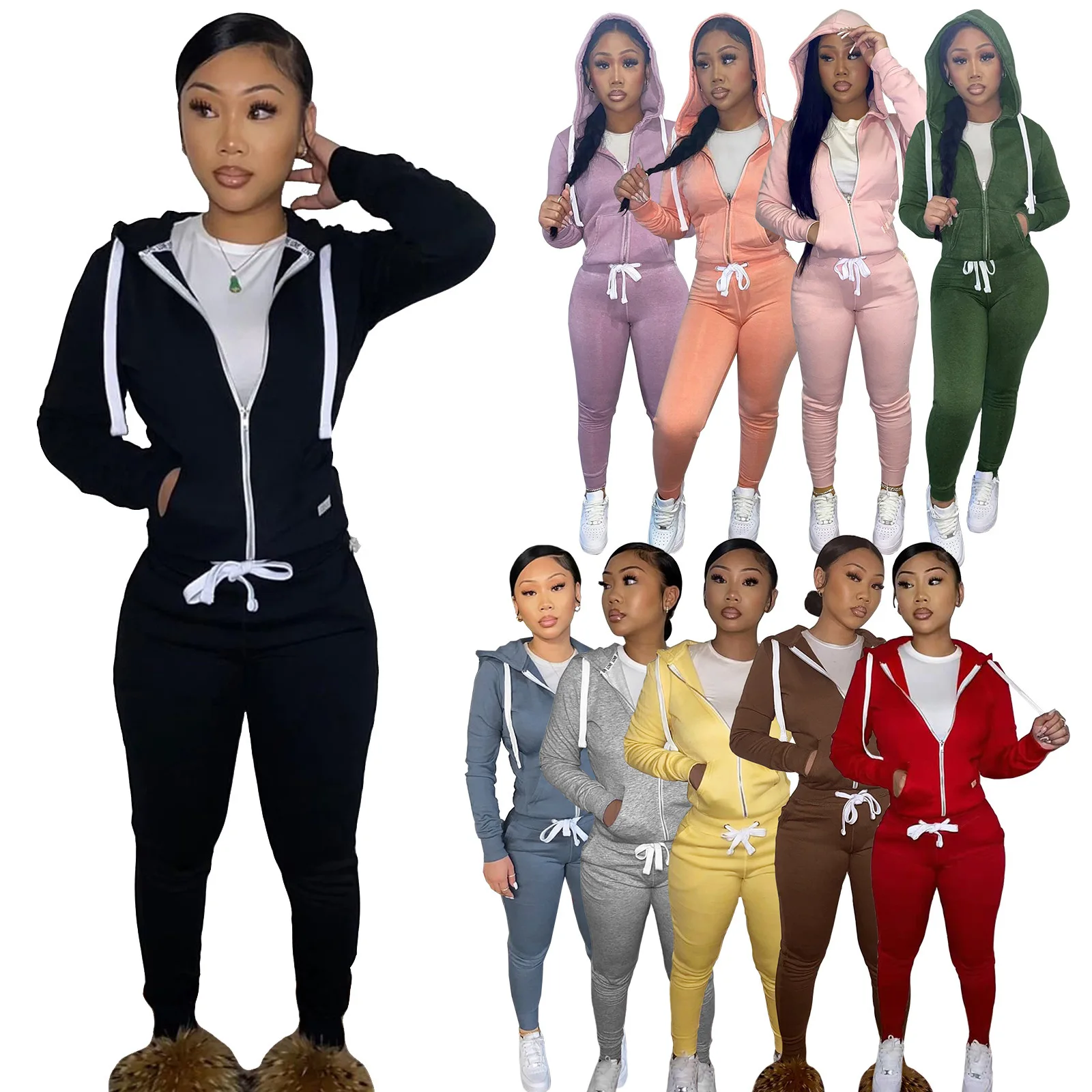 Spring Autumn Women's Tracksuit Fleece Solid Color Zipper Hooded Cardigan and Pants 2 Piece Set Fashion Streetwear Female Outfit 
Spring Autumn Women's Tracksuit Fleece Solid Color Zipper Hooded Cardigan and Pants 2 Piece Set Fashion Streetwear Female Outfit