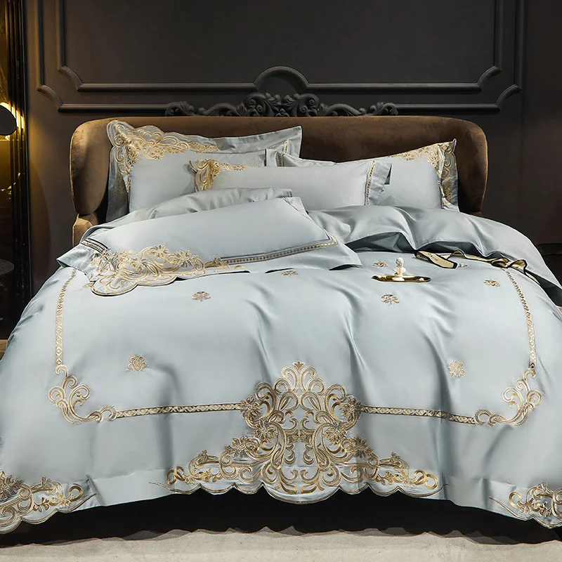 

Роскошный комплект постельного белья из египетского хлопка с золотой вышивкой, 4 шт., двуспальное одеяло/пододеяльник, постельное белье, простыня с наволочкой