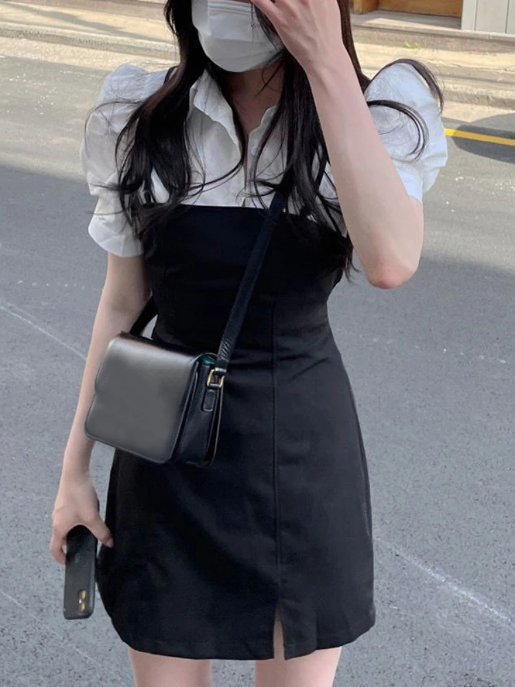 Korean Dress Suits for Women Summer 2 Two Piece Set Puff Sleeve Shirt + Drawstring Lace-up Bodycon Strap Dress Ensemble Femme
Korean Dress Suits for Women Summer 2 Two Piece Set Puff Sleeve Shirt + Drawstring Lace-up Bodycon Strap Dress Ensemble Femme