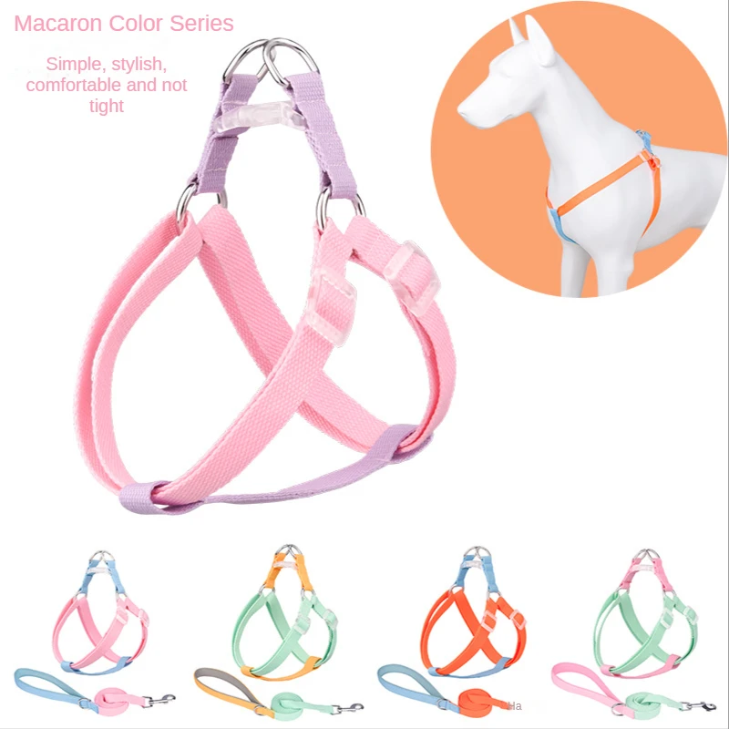 

Contrast Color Pet Leash Macaron Color Matching Pet Chest Strap Explosion-proof Red Dog Leash Hot Selling Dog Harness