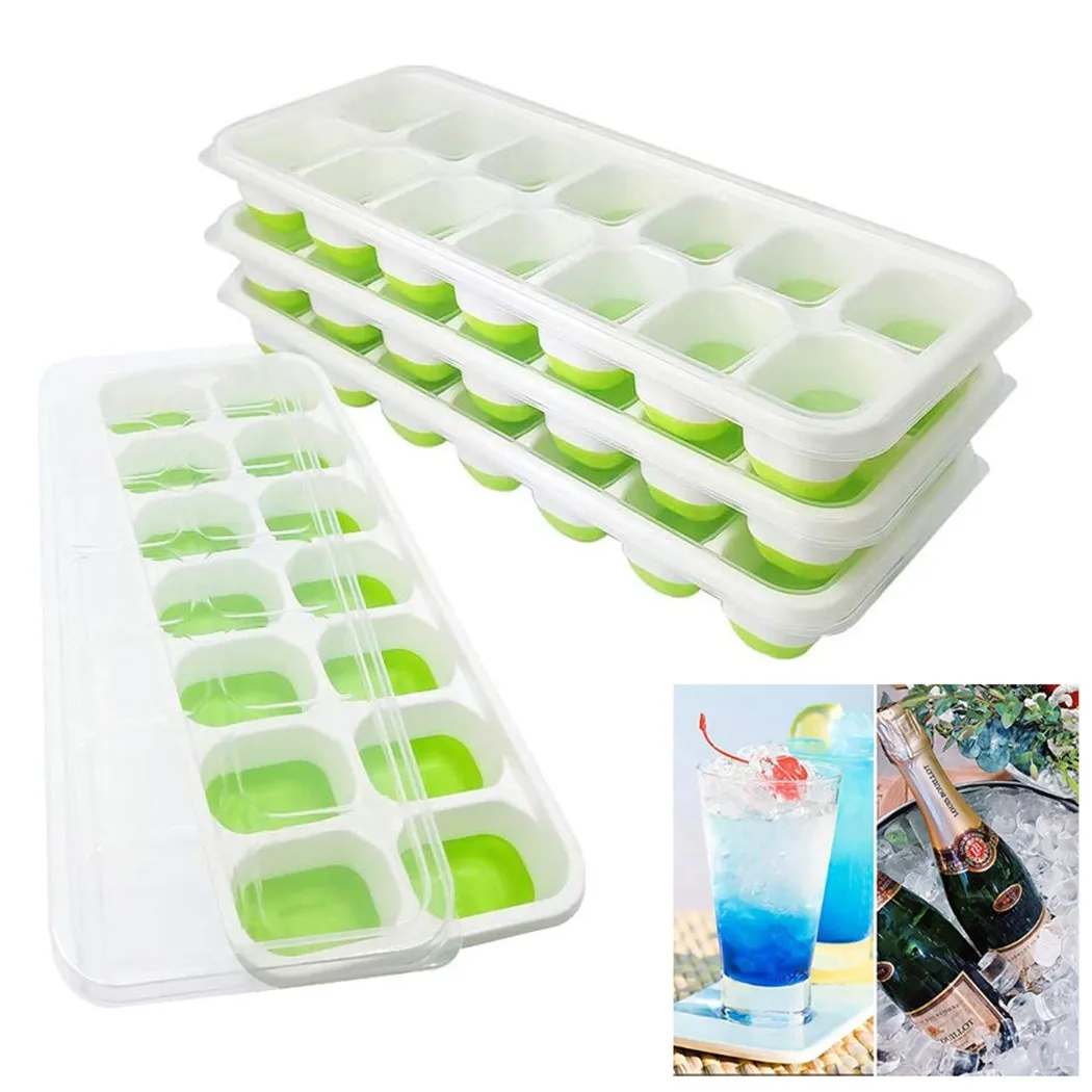 

1PCS Ice Cube Tray 14 Holes Silicone Ice Cube Tray Ices Maker Mold Trays Containers With Cover Creative Ice Cube