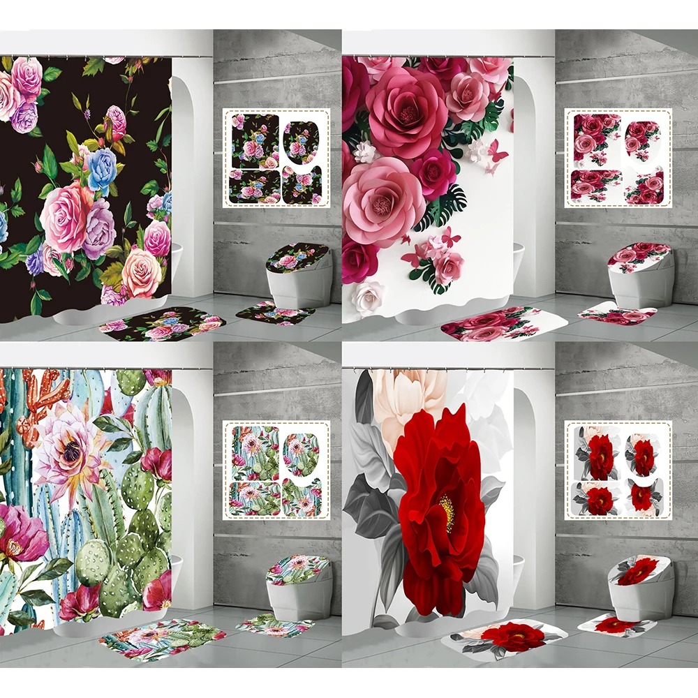 Pink Peony Flower Shower Curtain Sets Green Leaves Rugs Toilet Lid Cover Bath Mats Bathroom Succulent Cactus Floral Bath Curtain
Pink Peony Flower Shower Curtain Sets Green Leaves Rugs Toilet Lid Cover Bath Mats Bathroom Succulent Cactus Floral Bath Curtain