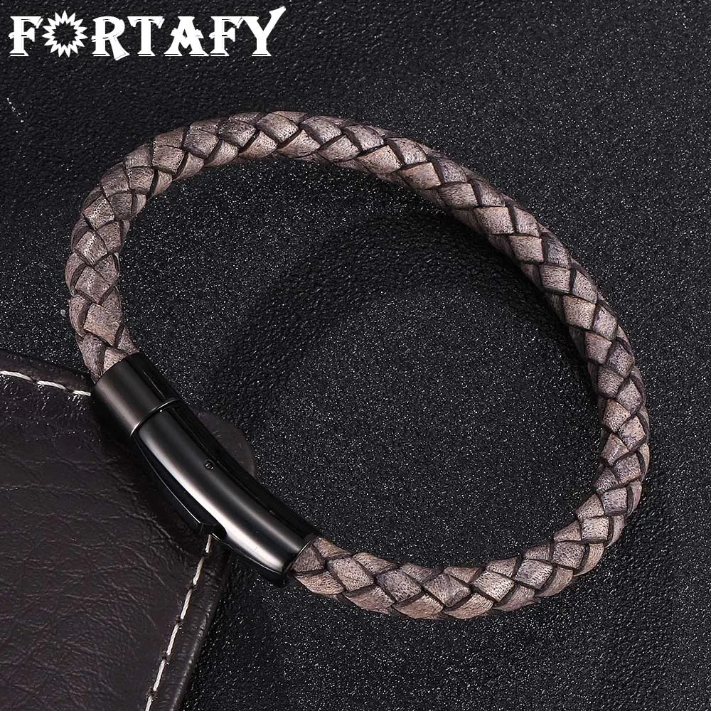 FORTAFY Jewelry for Men Women Antique Grey Braided Leather Bracelet Unisex Stainless Steel Clasp Fashion Retro Wristband FR0461
FORTAFY Jewelry for Men Women Antique Grey Braided Leather Bracelet Unisex Stainless Steel Clasp Fashion Retro Wristband FR0461