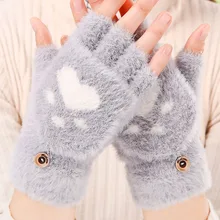 Claw Mink Gloves Fingerless Flip Mittens Winter Warm Wool Touchscreen Gloves Flap Cover Men Knitting Mitten Women Men Glove