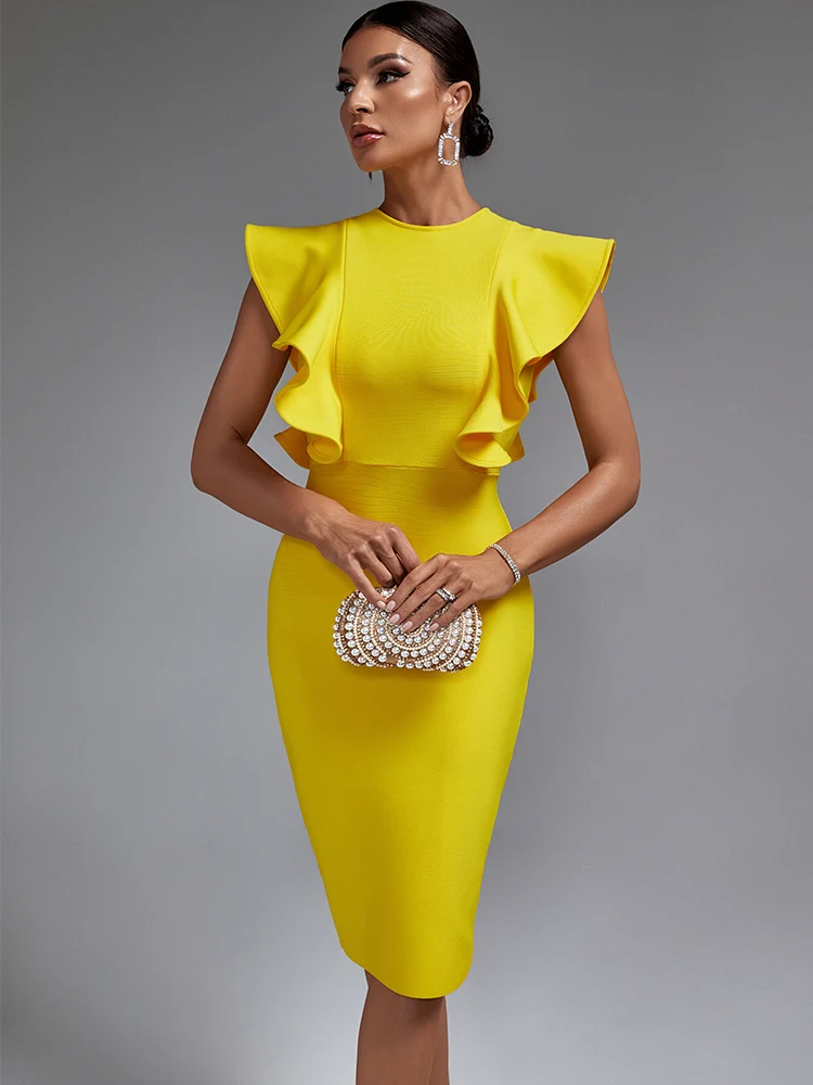Yellow Bandage Dress Women Midi Party Dress Bodycon Elegant Ruffle Sexy Evening Birthday Club Outfits Summer 2023
Yellow Bandage Dress Women Midi Party Dress Bodycon Elegant Ruffle Sexy Evening Birthday Club Outfits Summer 2023