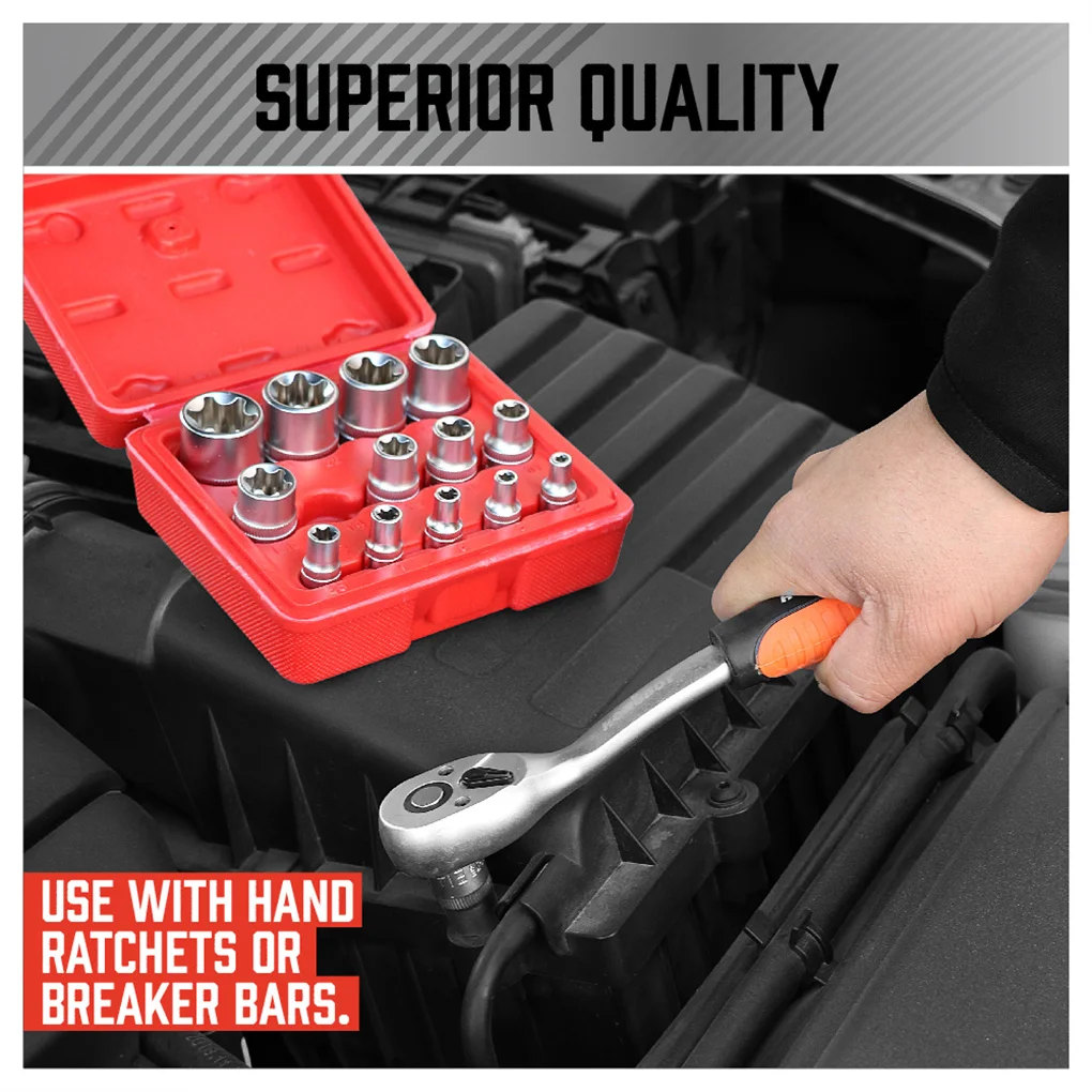 14 Pieces Female Torx Drive Sockets Set Wrench Impact Screwdriver Bit Machinery Motor Bolt Tool 1/4 3/8 1/2 E4 E5 E24
14 Pieces Female Torx Drive Sockets Set Wrench Impact Screwdriver Bit Machinery Motor Bolt Tool 1/4 3/8 1/2 E4 E5 E24