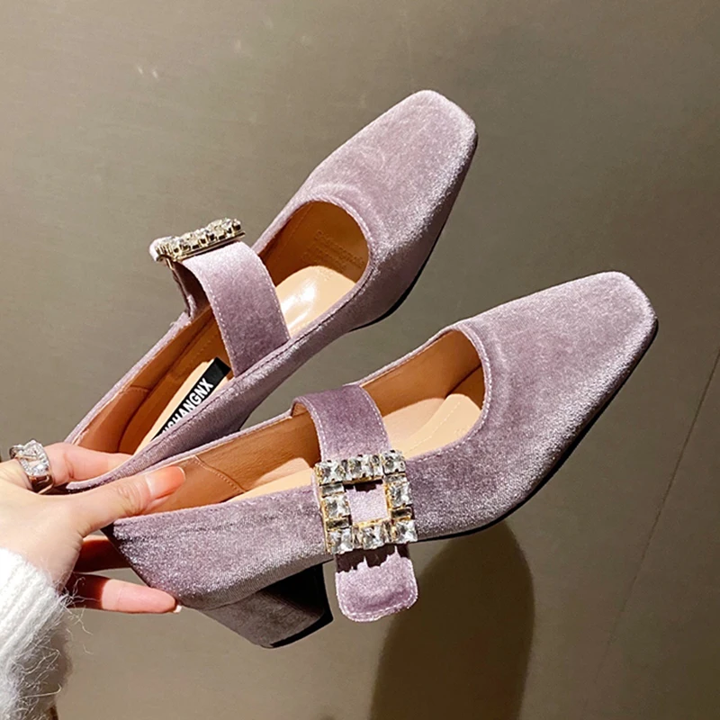 Rimocy Elegant Buckle Crystal Pumps Women Comfortable Flock Square Toe Med Heel Shoes Woman Soft Pu Leather Mary Janes Shoes
Rimocy Elegant Buckle Crystal Pumps Women Comfortable Flock Square Toe Med Heel Shoes Woman Soft Pu Leather Mary Janes Shoes