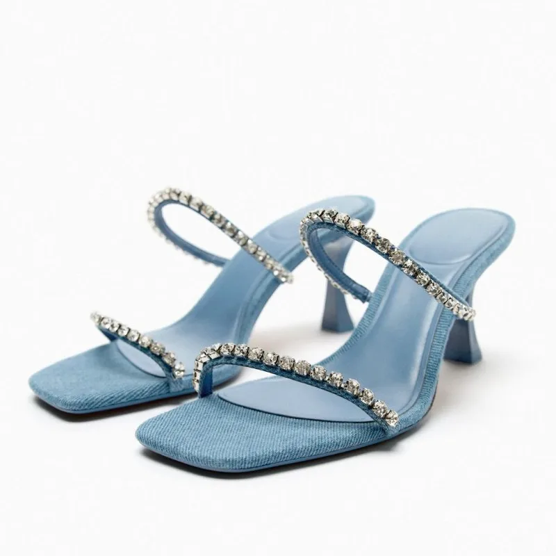 2023 Women's Fashion Square Toe Crystal Heels Slippers Narrow Band Shiny Rhinestone Thin High Heel Sandals Dress Denim Shoes
2023 Women's Fashion Square Toe Crystal Heels Slippers Narrow Band Shiny Rhinestone Thin High Heel Sandals Dress Denim Shoes