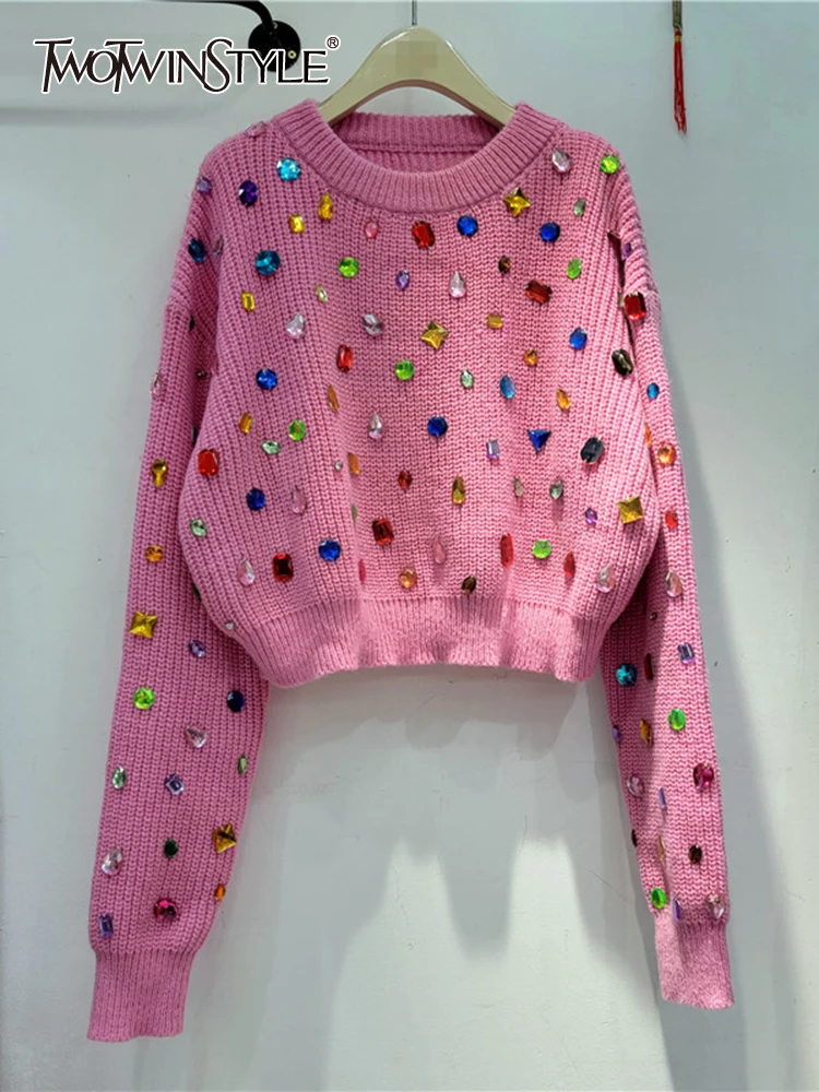 TWOTWINSTYLE Solid Patchwork Diamond Sweaters For Women Round Neck Long Sleeve Knitting Loose Casual Sweater Female Fashion 2023
TWOTWINSTYLE Solid Patchwork Diamond Sweaters For Women Round Neck Long Sleeve Knitting Loose Casual Sweater Female Fashion 2023
