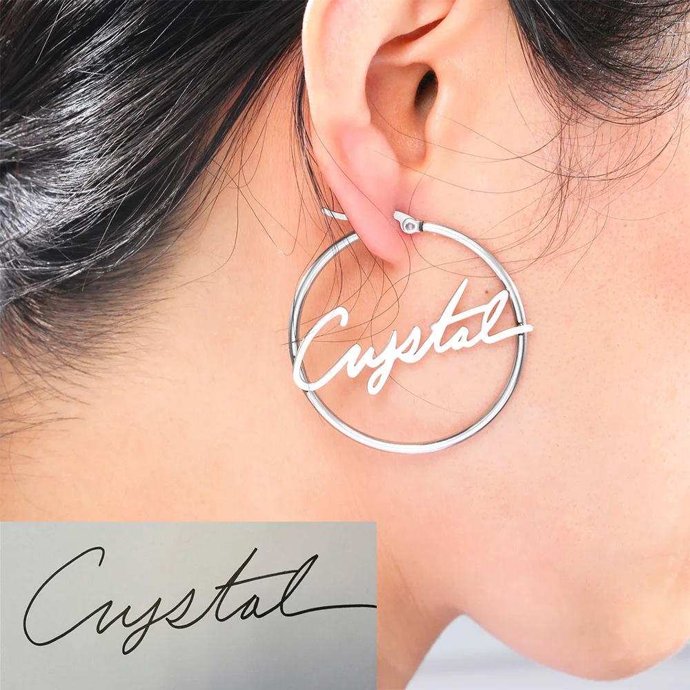 2022 Custom Handwriting Name Hoop Earrings For Women Personalized Stainless Steel Drop Earring Statement Words Number Jewelry
2022 Custom Handwriting Name Hoop Earrings For Women Personalized Stainless Steel Drop Earring Statement Words Number Jewelry