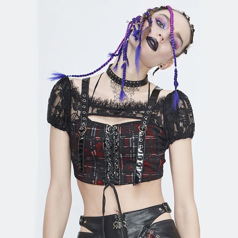 Goth Punk Mall Gothic Plaid Women Sexy T Shirts Grunge Lace Patchwork Bandage Cropped Tops Bodycon egirl Streetwear Clothing New
Goth Punk Mall Gothic Plaid Women Sexy T Shirts Grunge Lace Patchwork Bandage Cropped Tops Bodycon egirl Streetwear Clothing New