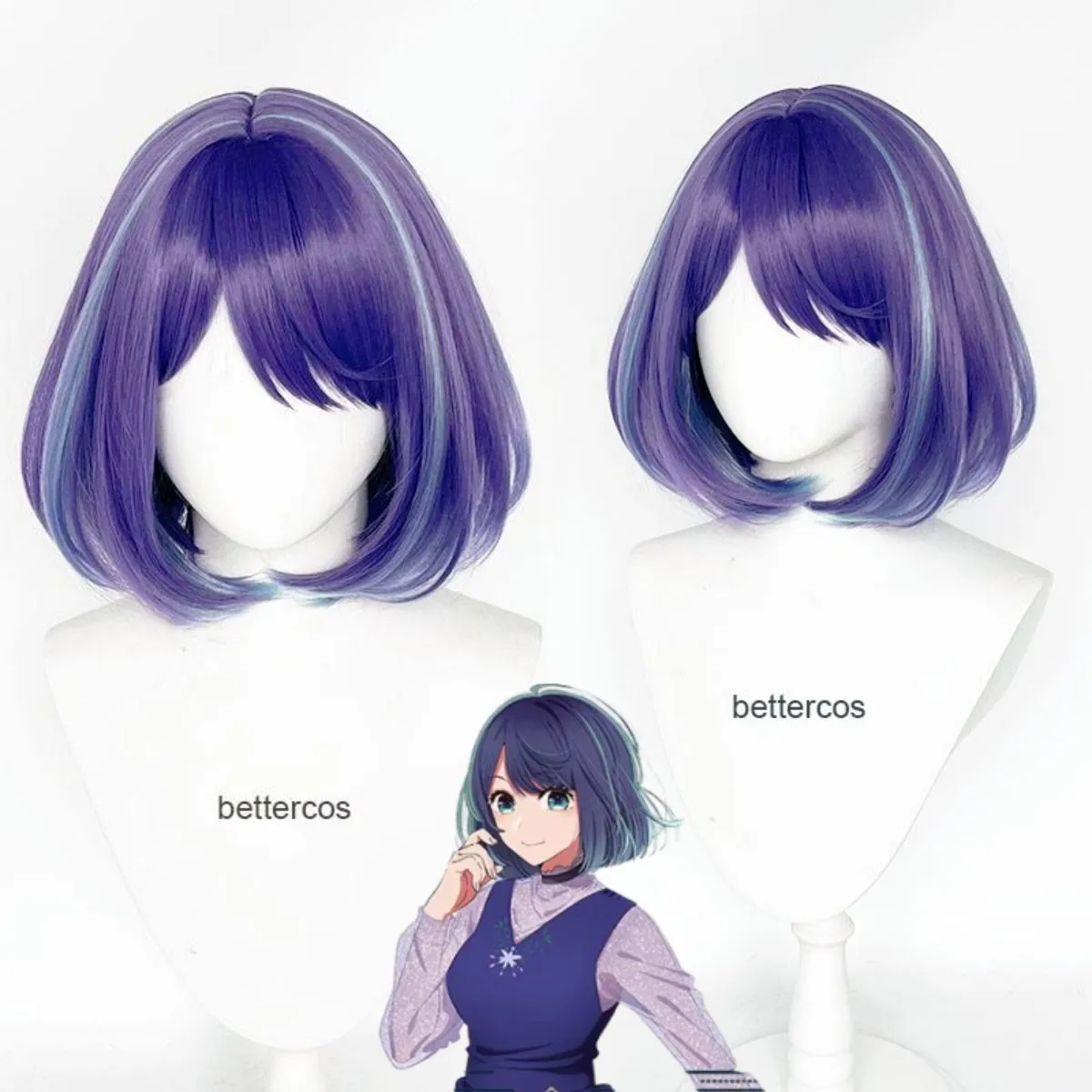 

Парик для косплея аниме Oshi No Ko Akane Kurokawa, термостойкие синтетические волосы, короткие, фиолетовые, смешанные синие, с шапочкой