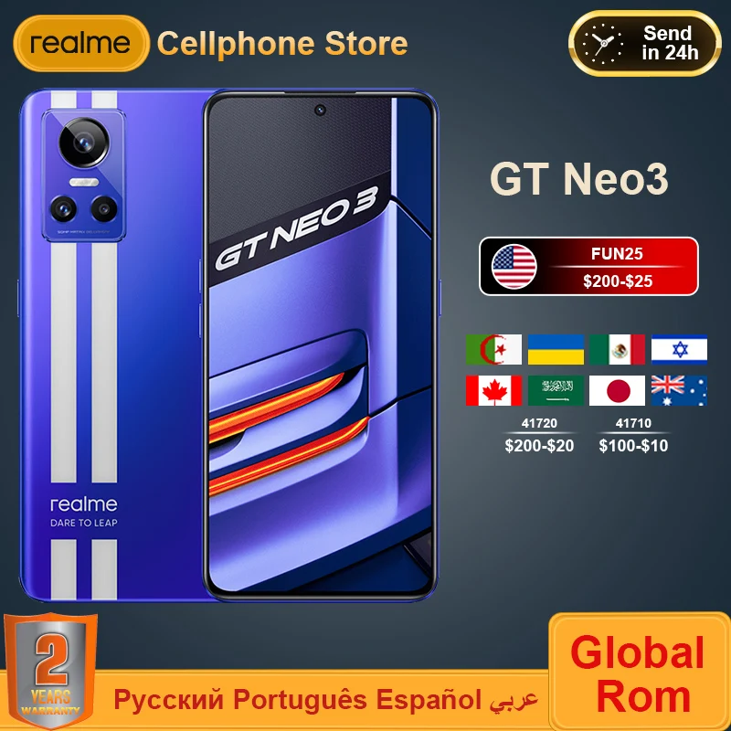 Global ROM realme GT NEO3 NEO 3 5G Smartphone 80/150W Charge Dimensity 8100 120HZ AMOLED Screen 4500mAh NFC Mobile Phone
Global ROM realme GT NEO3 NEO 3 5G Smartphone 80/150W Charge Dimensity 8100 120HZ AMOLED Screen 4500mAh NFC Mobile Phone
