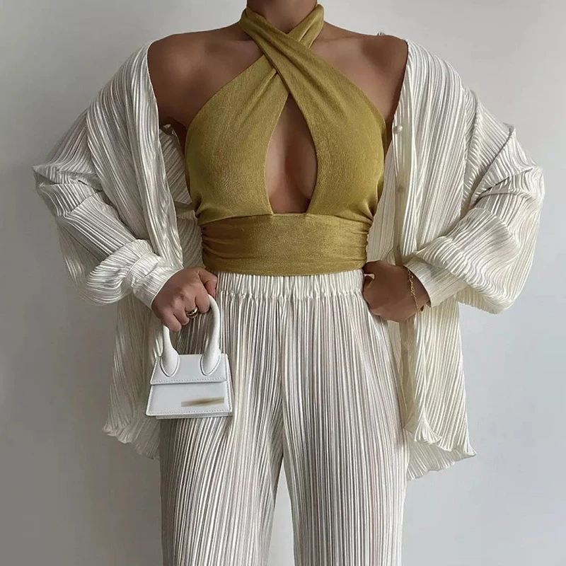 Office Lady Sexy Commute Outfit Women Simple Shirt+Long Pants Suits 2023 Temperament Fashion Pleated Fabric Casual Two Piece Set
Office Lady Sexy Commute Outfit Women Simple Shirt+Long Pants Suits 2023 Temperament Fashion Pleated Fabric Casual Two Piece Set