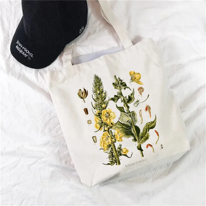 

Женская Холщовая Сумка для покупок с цветочным принтом, многоразовая сумочка-тоут для студентов и учебников, Экологически чистая тканевая сумка на плечо
