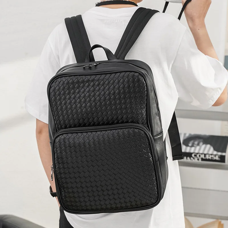New Fashion Woven Leather Backpack Men Casual Large-capacity Men's Backpacks Korean Style Travel Back Pack Male Shoulder Bag
New Fashion Woven Leather Backpack Men Casual Large-capacity Men's Backpacks Korean Style Travel Back Pack Male Shoulder Bag