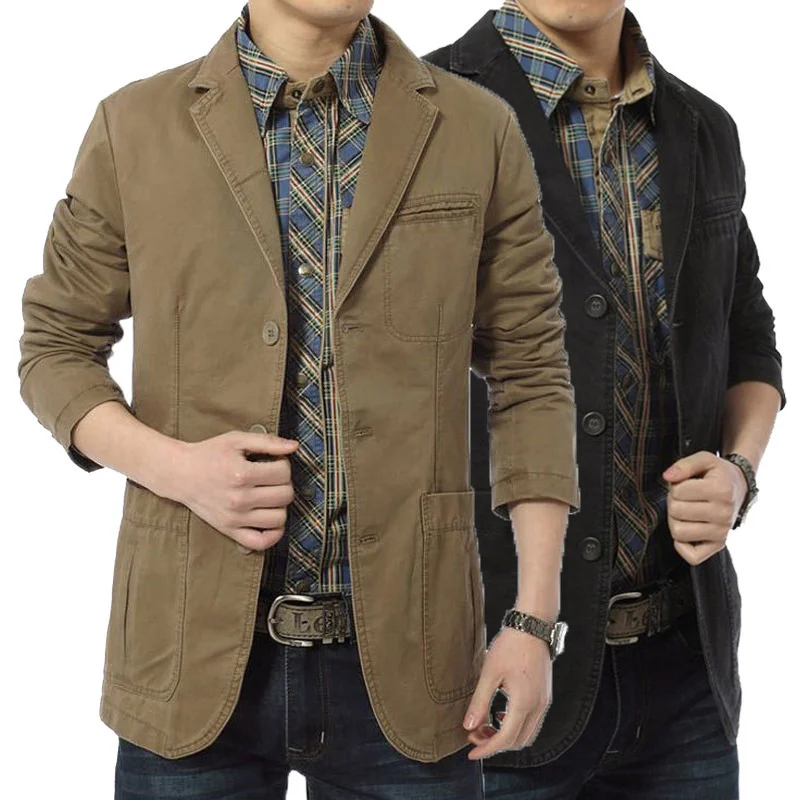 

New Autumn Spring Men Casual Blazers Cotton Denim Parka Men's slim fit Jackets Army Green Khaki Big Size M -XXXXL