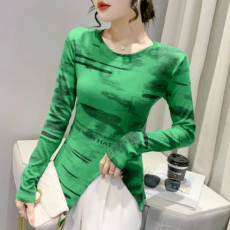 2022 Spring New Round Neck Printed Long-sleeved T-shirt Women's Fashion Korean Fan Slim Slim Slit Bottoming Shirt Top
2022 Spring New Round Neck Printed Long-sleeved T-shirt Women's Fashion Korean Fan Slim Slim Slit Bottoming Shirt Top