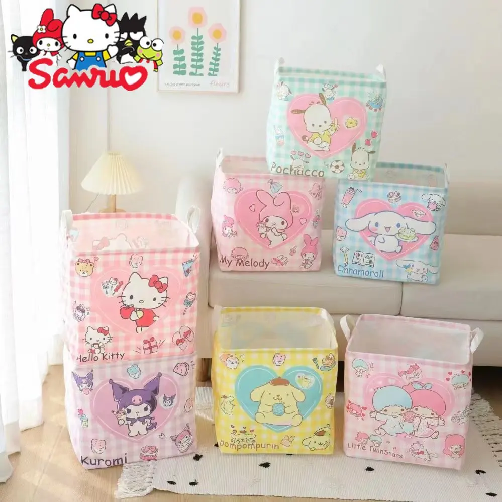 

Sanrio Melody Kuromi Hello Kitty Cinnamoroll Pochacco Fabric Storage Basket Household Toilet Dirty Laundry Toys Storage Box