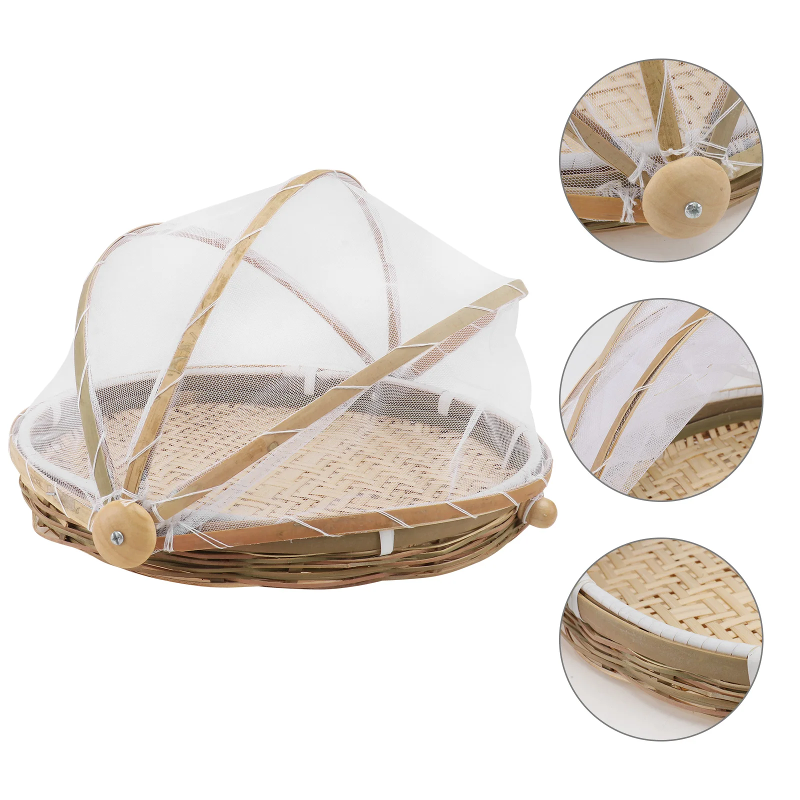 

Basket Bamboo Serving Woven Tent Cover Tray Bread Wicker Baskets Storage Fruit Rattan Picnic Screen Flat Covered Mesh Round Hand