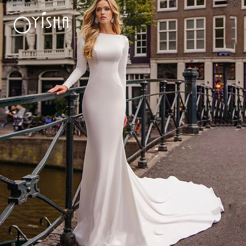 OYISHA Sexy Mermaid Satin Wedding Dresses Simple Robe De Mariee Elegant Boho Lace-up Back Long Sleeves With Pearl Bridal Gowns
OYISHA Sexy Mermaid Satin Wedding Dresses Simple Robe De Mariee Elegant Boho Lace-up Back Long Sleeves With Pearl Bridal Gowns