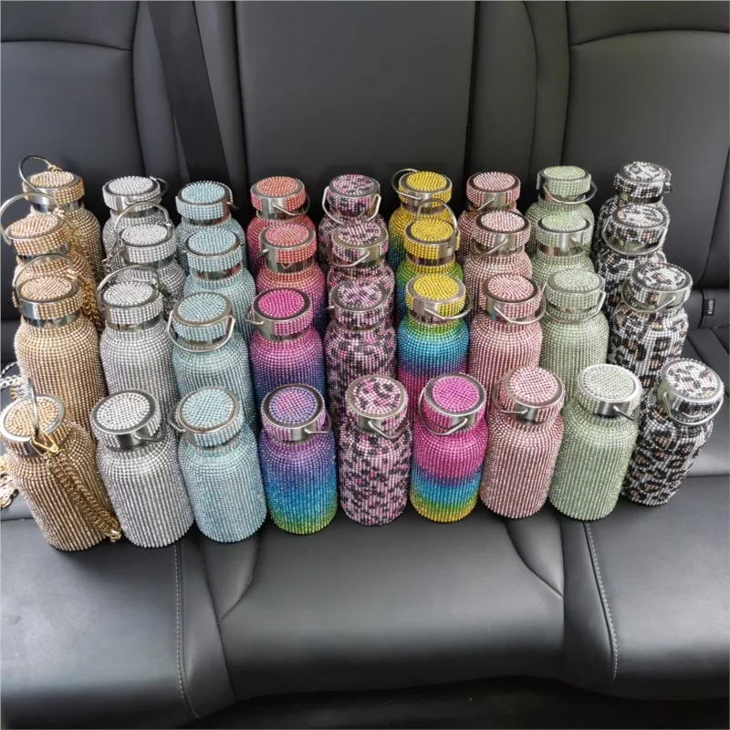 

350ml 500ml 750ml Water bottle Diamond Thermos Bottle Stainless Steel Sparkling Vacuum Flask Tumbler Mug Thermo cup Flask