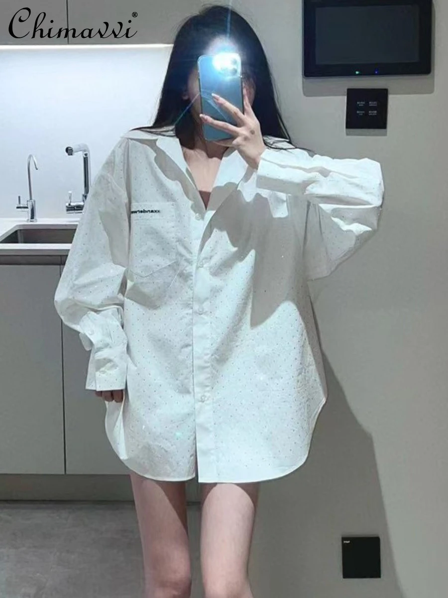 Fashion Diamond Letters White Loose Casual Blouse Female 2022 Summer New Polo Collar Long Sleeve All-Matching Shirt Women
Fashion Diamond Letters White Loose Casual Blouse Female 2022 Summer New Polo Collar Long Sleeve All-Matching Shirt Women