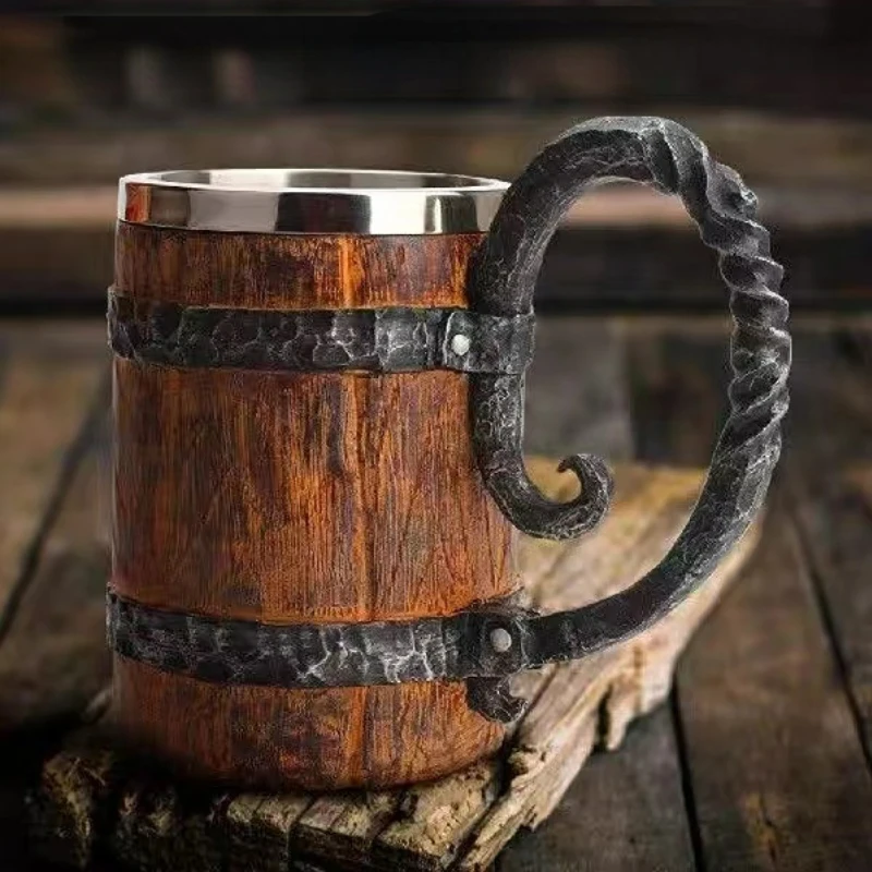 Viking Wood style Beer Mug as Christmas Gift Simulation Wooden Barrel Beer Cup Double Wall Drinking Mug Metal Insulated
Viking Wood style Beer Mug as Christmas Gift Simulation Wooden Barrel Beer Cup Double Wall Drinking Mug Metal Insulated