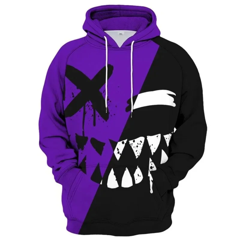 

Men's Fashion Casual Funny over Hip Hop Hoodie XOXO Pattern Design Devil Smiling Face 3D Printing Hoodie Purple Black Red