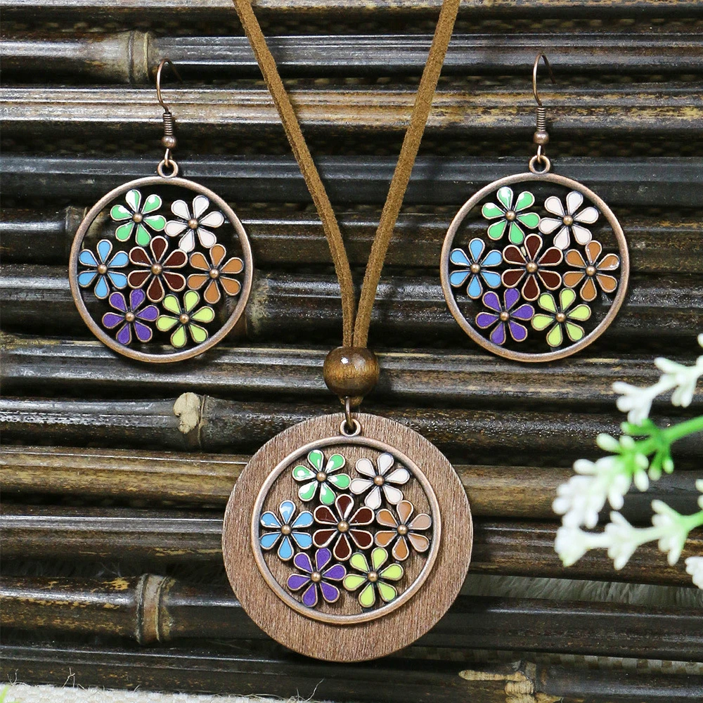 Ethnic Style Vintage Jewelry Set For Women Bohemian Enamel Flower Geometric Round Wood Necklace And Earrings
Ethnic Style Vintage Jewelry Set For Women Bohemian Enamel Flower Geometric Round Wood Necklace And Earrings