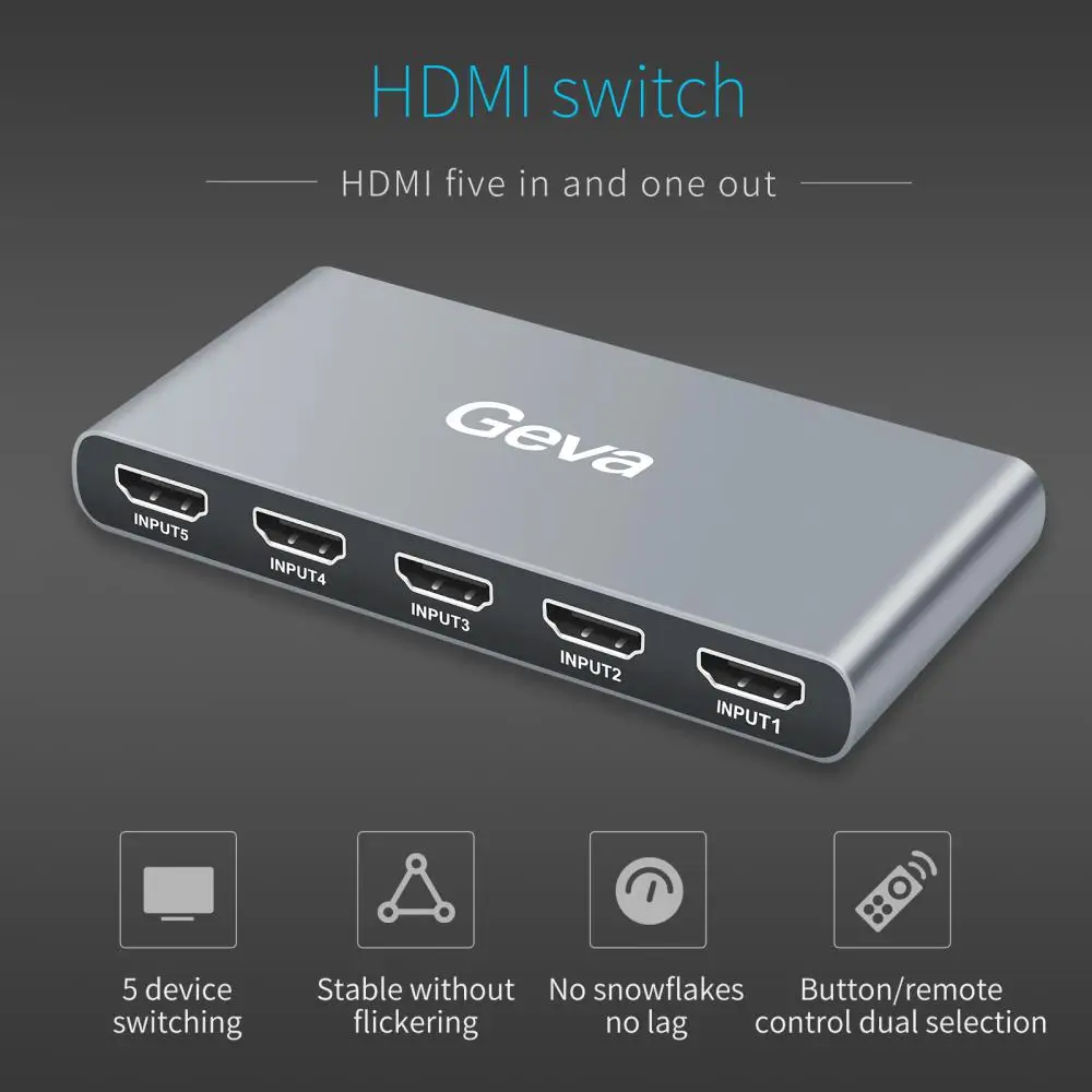 HDMI-compatible Splitter 5 In 1 Out Video 4K@60Hz Switch Supports Full HD1080P For PS4 Video Signal Conversion Remote Control
HDMI-compatible Splitter 5 In 1 Out Video 4K@60Hz Switch Supports Full HD1080P For PS4 Video Signal Conversion Remote Control