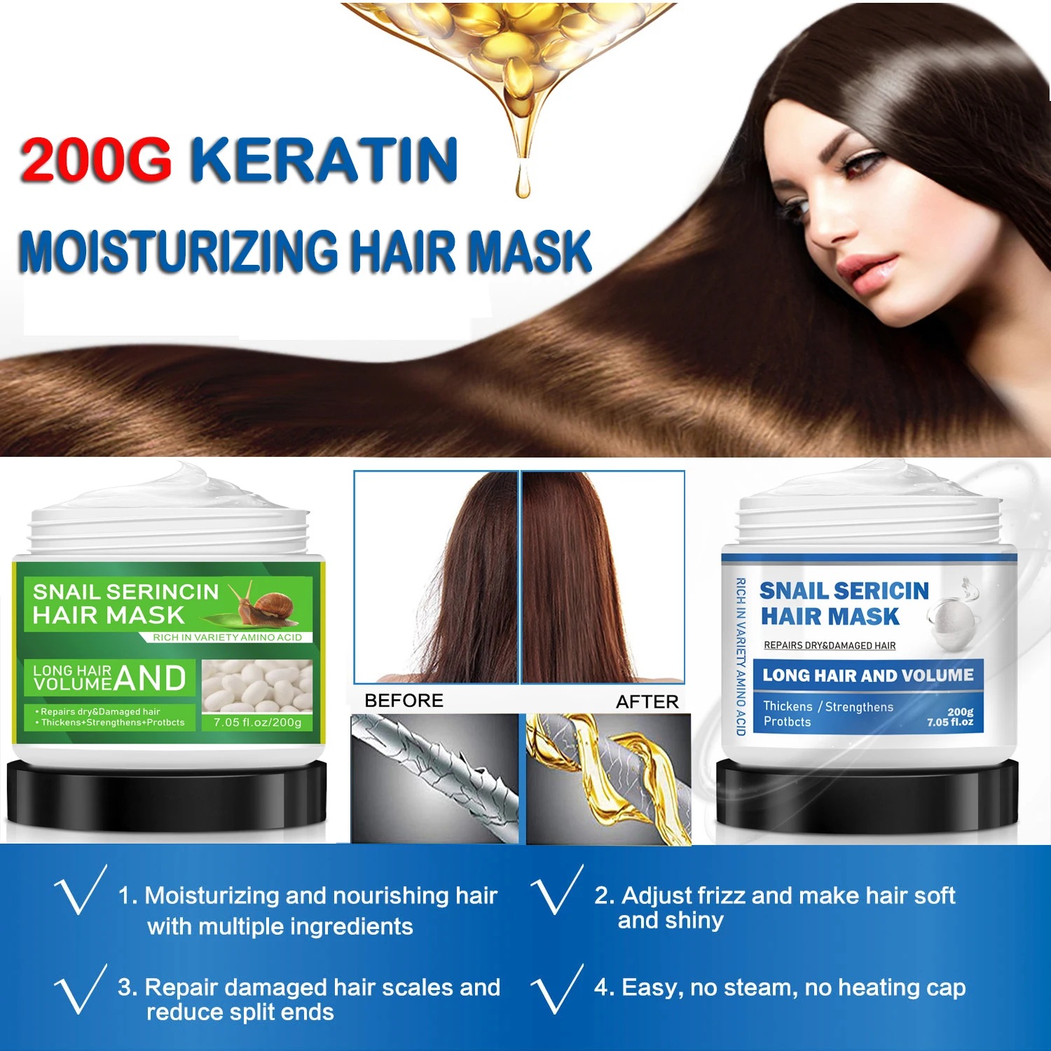 200g Keratin Moisturizing Hair Mask Repair Hair Damage Restore Soft Hair Smoothing Anti Hair Split Hair Treatment Mask Hair Care
200g Keratin Moisturizing Hair Mask Repair Hair Damage Restore Soft Hair Smoothing Anti Hair Split Hair Treatment Mask Hair Care