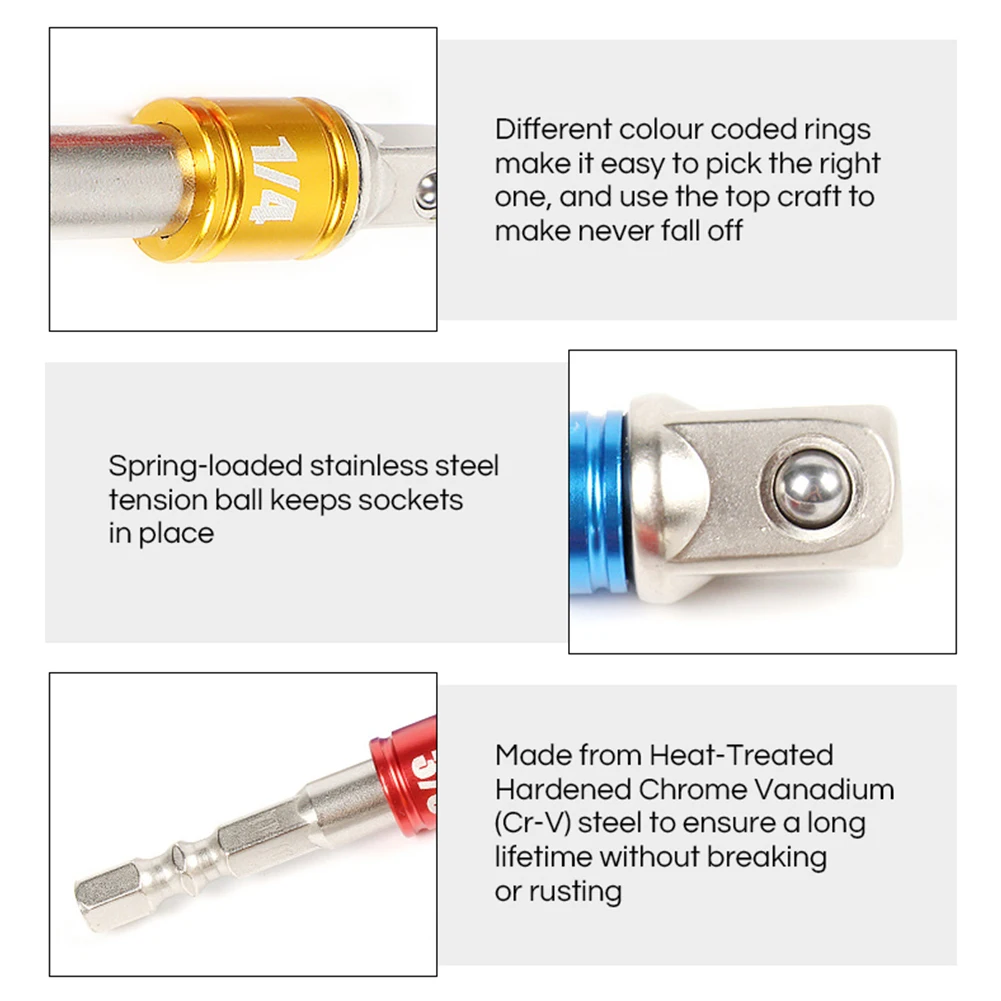 Power Tools Socket Adapater 1/2 1/4 Nickel Plating Spring Ball Lock 1/4\\\" Hex Shank 1pc 3/8 For Hand Held Driver
Power Tools Socket Adapater 1/2 1/4 Nickel Plating Spring Ball Lock 1/4\\\" Hex Shank 1pc 3/8 For Hand Held Driver